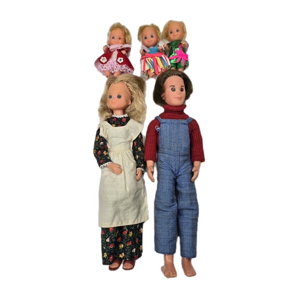 Vtg Mattel "the Sunshine Family" Mom Dad Baby Dolls 1973 all Original